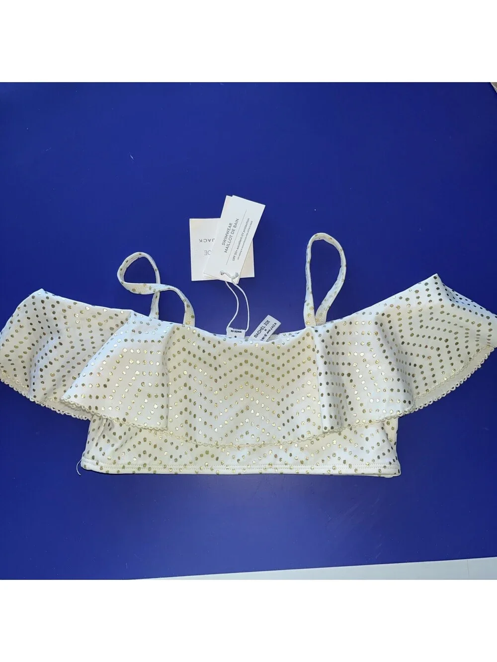 Rachel Zoe x Janie and Jack Bikini Top Girl 6T White Gold Polka Dot Ruffle Swim